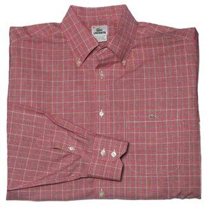 Lacoste Red Glen Plaid Long Sleeve Shirt Button Down Men's Size 44 or XL